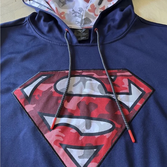 Mens DC Superman 100% Polyester Navy / Gray Hoodie Sweat Shirt Size Large - Picture 2 of 4